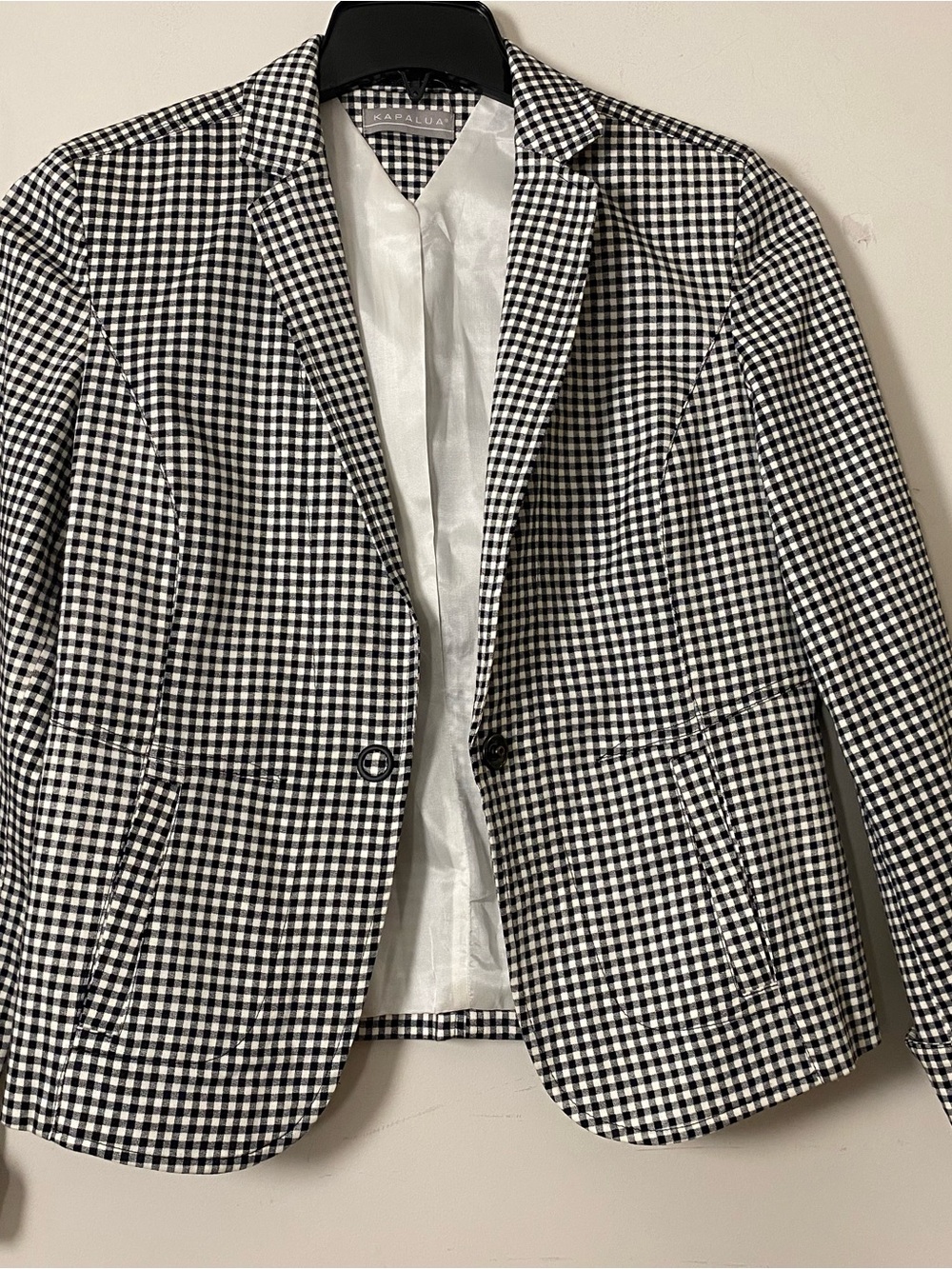 Gingham Notch-Lapel Blazer in Black & White by Kapalua